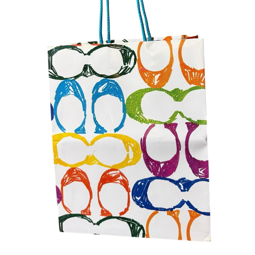 Vintage Coach White Multicolor Printed Logo Gift Bag, 2005 *Hard to find*